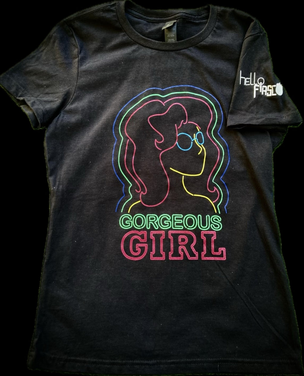 WOMEN'S "GORGEOUS GIRL" BLACK CROP TOP T-SHIRT WITH BAND LOGO
