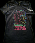 WOMEN'S "GORGEOUS GIRL" BLACK CROP TOP T-SHIRT WITH BAND LOGO
