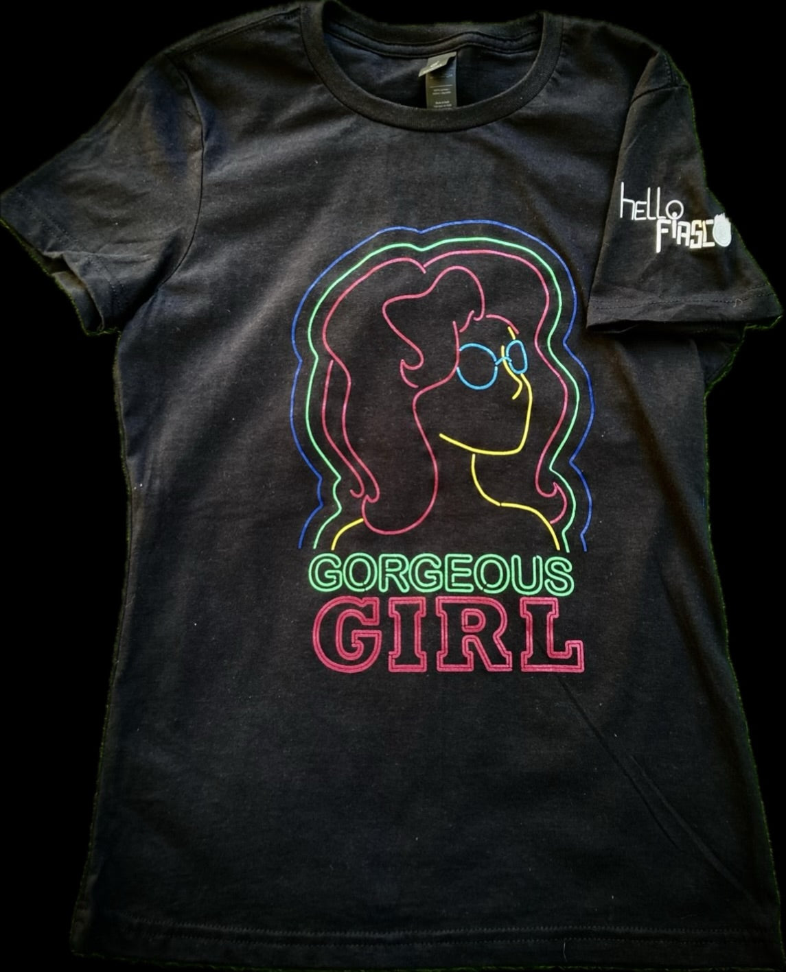 WOMEN'S "GORGEOUS GIRL" BLACK CROP TOP T-SHIRT WITH BAND LOGO