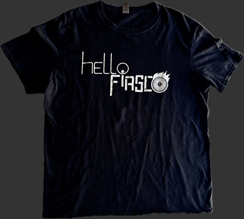 MEN'S (and WOMEN'S) BLACK HELLO FIASCO T-SHIRT WITH BAND LOGO