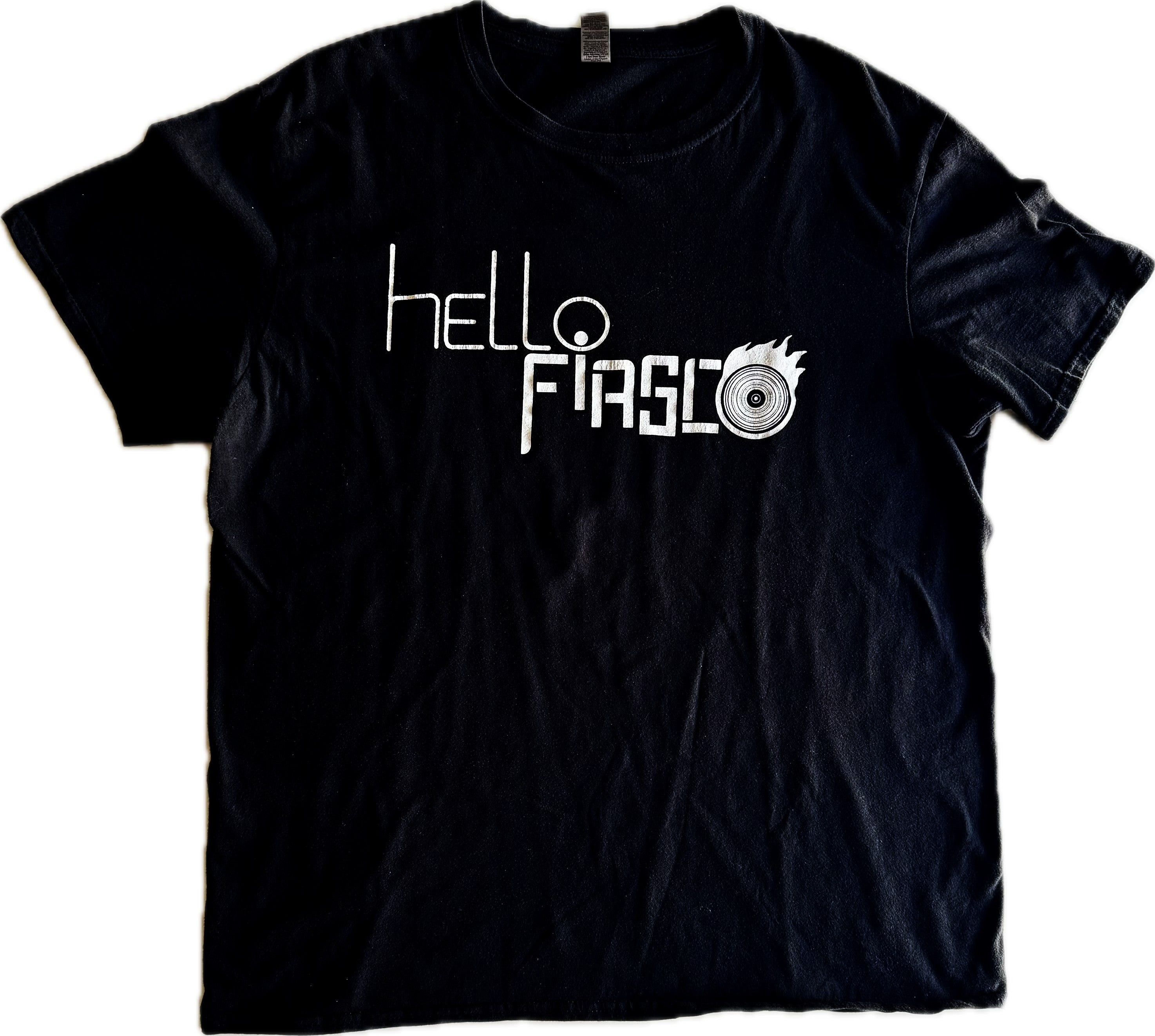 MEN'S (and WOMEN'S) BLACK HELLO FIASCO T-SHIRT WITH BAND LOGO