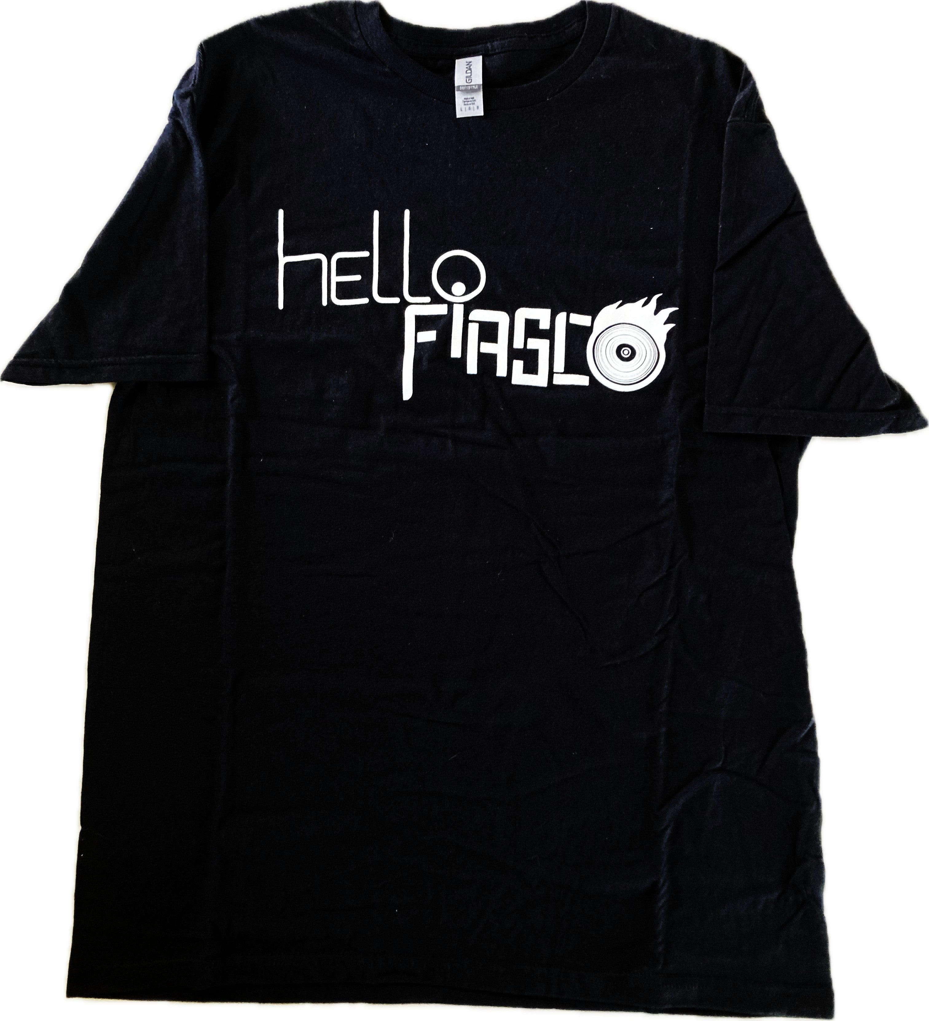 MEN'S (and WOMEN'S) BLACK HELLO FIASCO T-SHIRT WITH BAND LOGO
